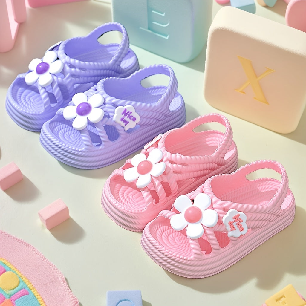 Sandalias rosas con adornos de flores para mujer con suelas de EVA antideslizantes para uso casual en verano