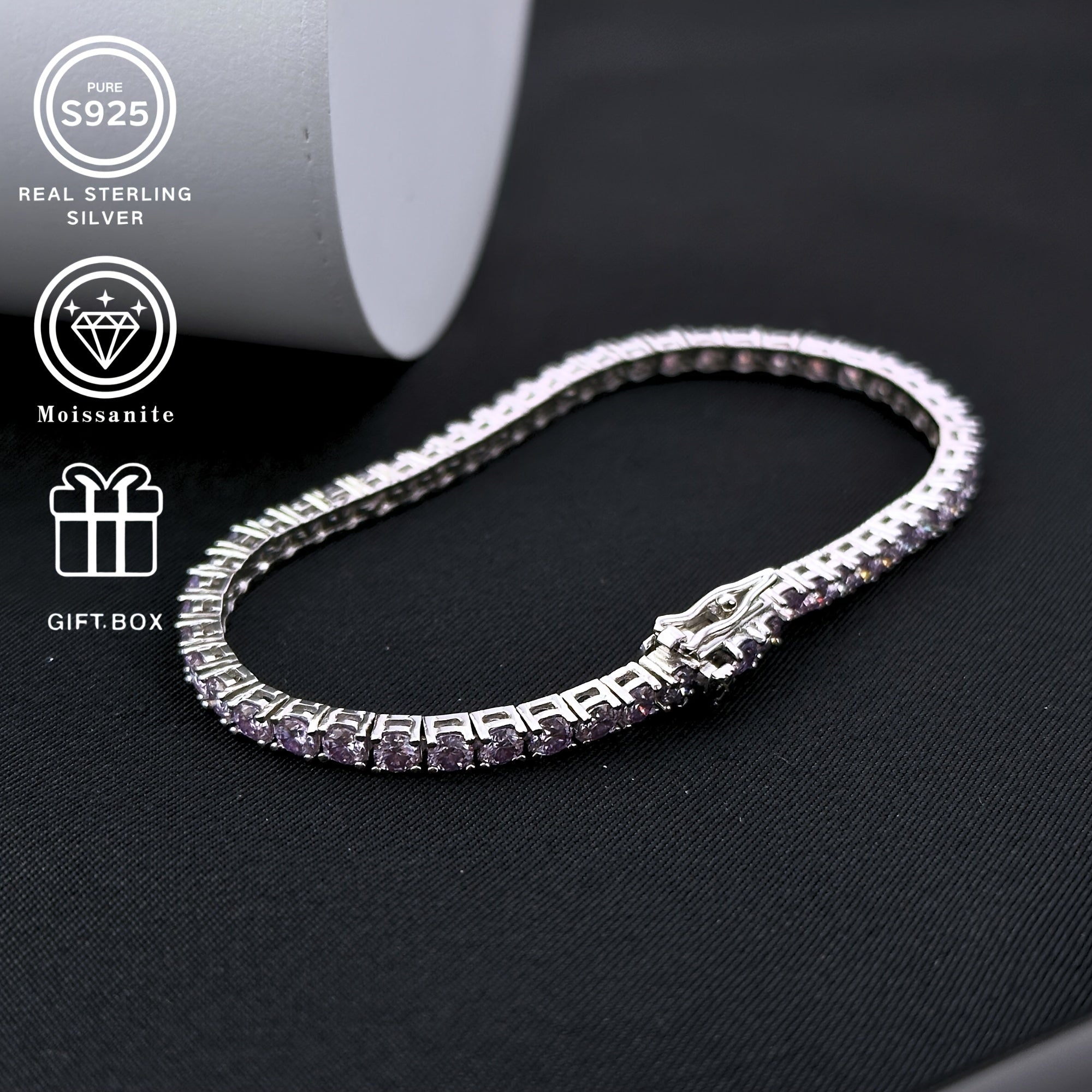 Men's and Women's Moissanite Tennis Bracelet Silver Round Chain Gift for Birthdays Valentine's Weddings Christmas