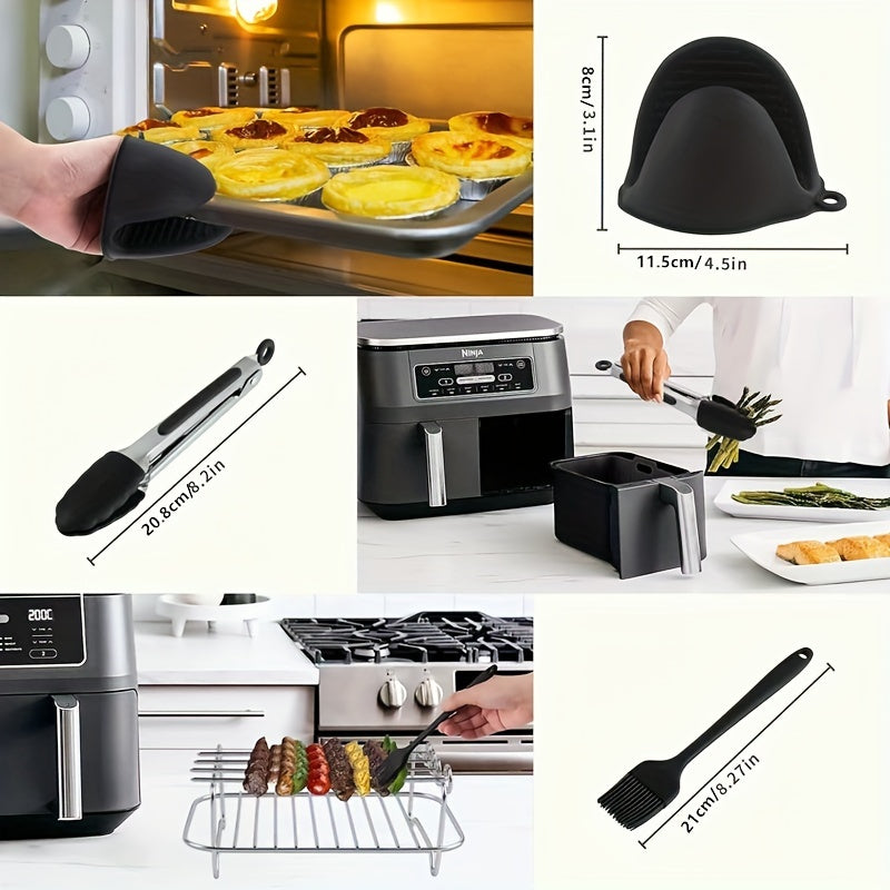 Stainless Steel Double-Layer Air Fryer Rack Set with Silicone Accessories for 6 Pieces