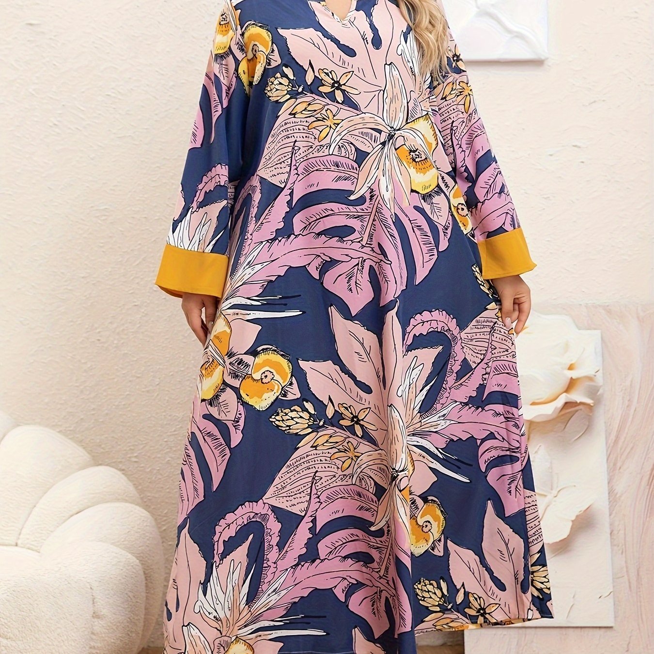 Plus o'lcham O'rta sharq ayollari uchun bosma erkin kiyinadigan sayohatchi qulay kiyim