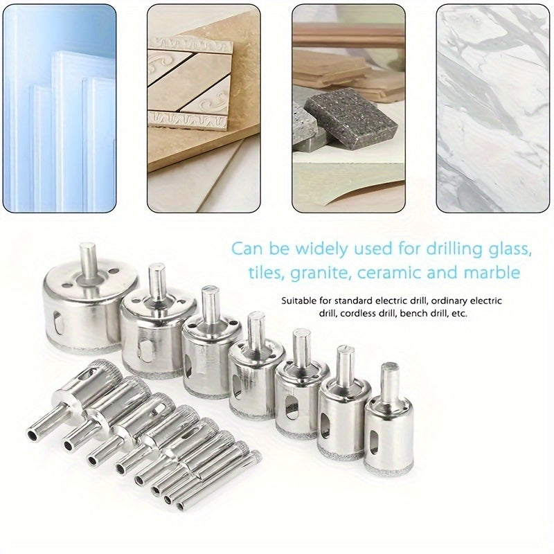 10pcs Diamond-Coated Steel Drill Bits for Tiling, Marble, Glass, Ceramic 6mm-32mm