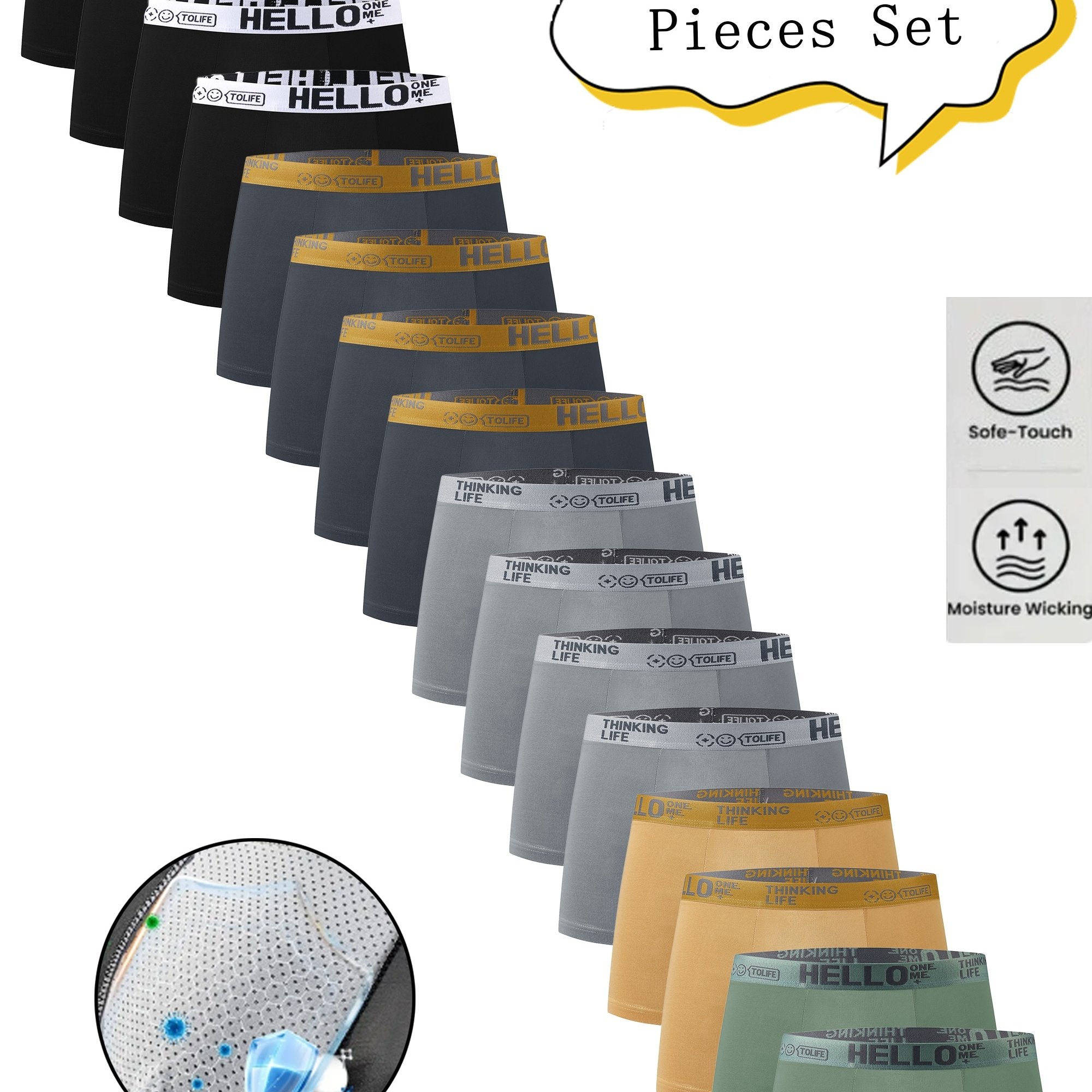 16 erkaklar uchun boxer brief: nafas oladigan, cho'ziluvchan polyester/spandex aralashmasi, elastik belbog' bilan, bir xil ranglar, to'qilgan mato, shaffof emas - tasodifiy kiyim uchun ideal.