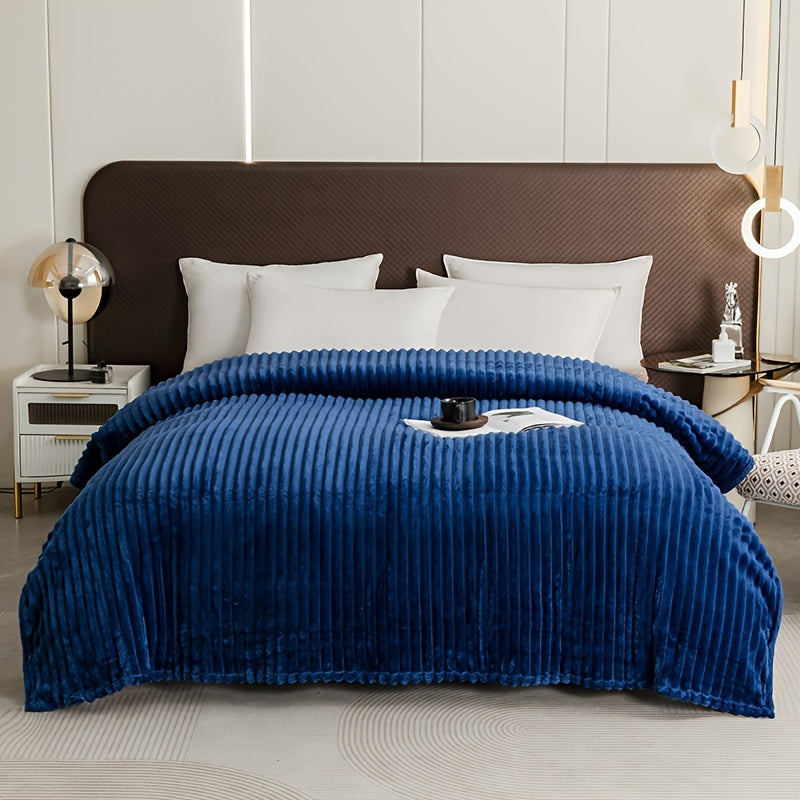 Manta de felpa con rayas Wave Stripe blanca para todas las estaciones, suave y acogedora