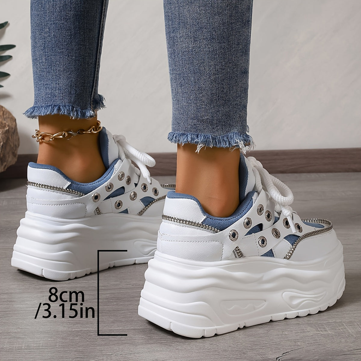 Women's Fashion Sneakers High-Top Lace-Up Thick Sole Casual Shoes