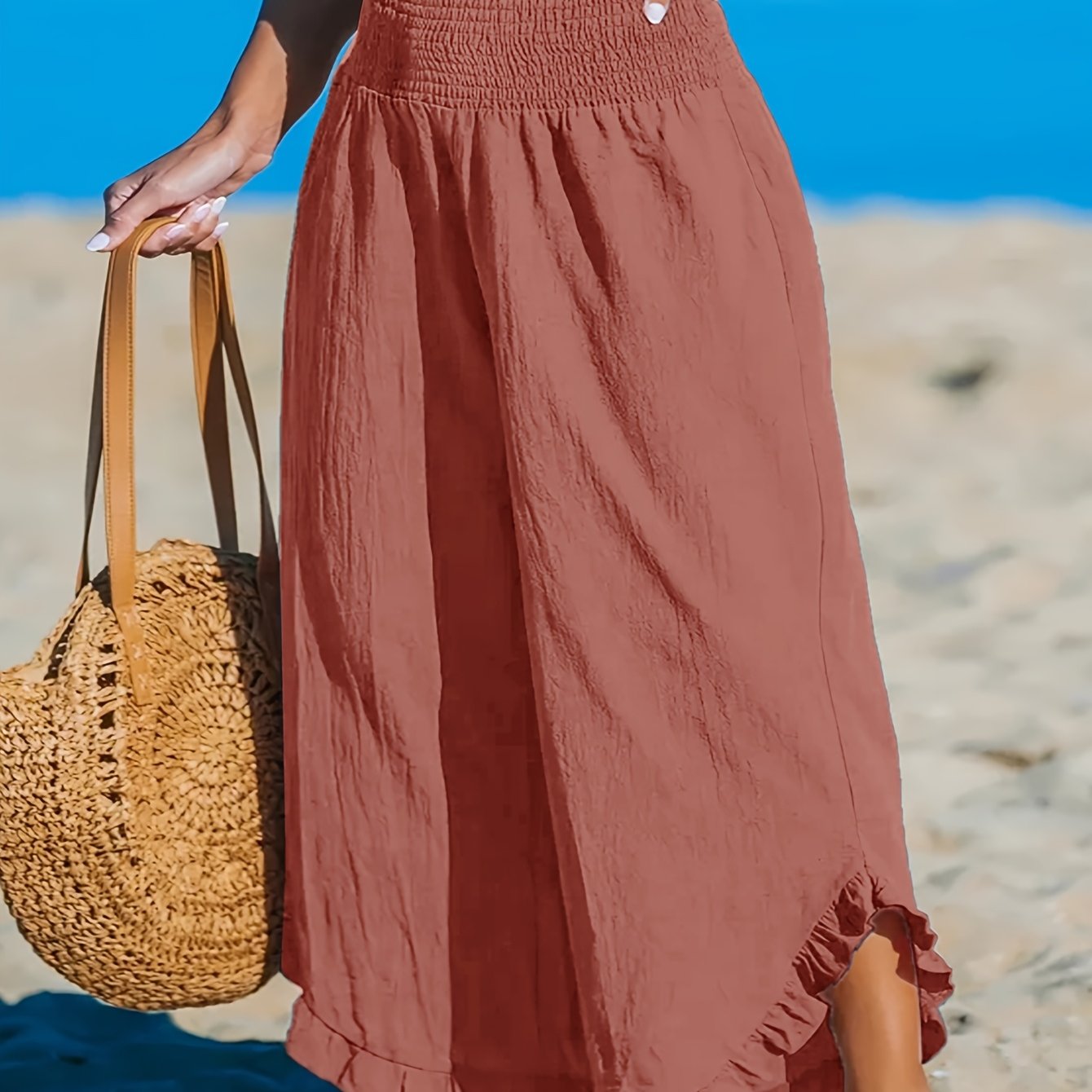 Plus Size Women's Olive Green Wide Leg Pants Elastic Waist Ruching Casual Trousers