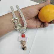 Heart-Shaped Necklace with Artificial Pearls and Colorful Beads for Gift and Festive Wear