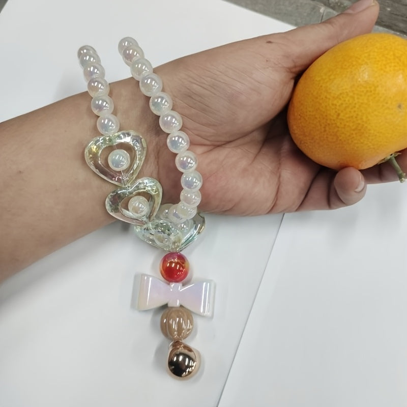 Heart-Shaped Necklace with Artificial Pearls and Colorful Beads for Gift and Festive Wear