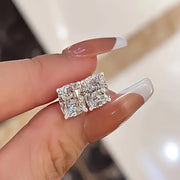 Women's Square Cubic Zirconia Stud Earrings in Sterling Silver Lightweight Jewelry