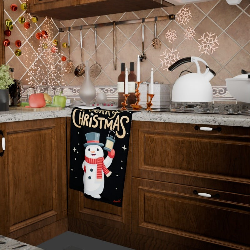 Christmas Snowflake Towel with Snowman and Deer, 18x66 cm Gift Decoration