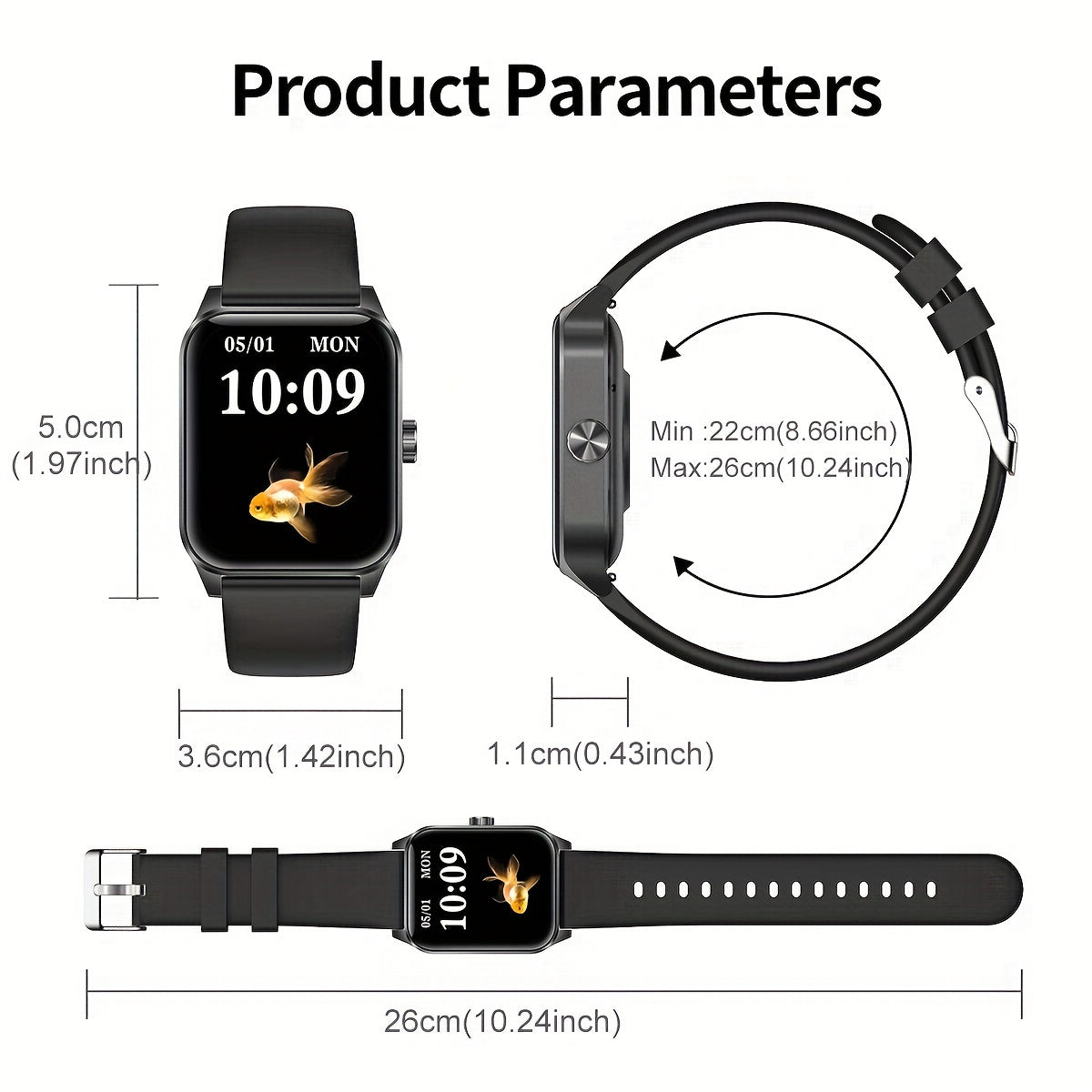 Unisex Smartwatch with 4.7cm HD Touch Screen Water Resistance Wireless 5.0 USB Charging