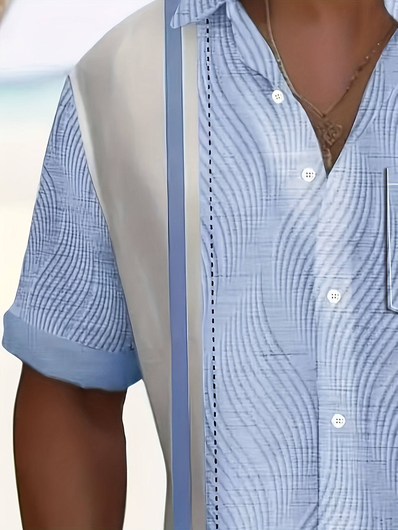 Men's Plus Size Button-Up Shirt with European and American Prints Slim Fit V-Neck Pockets All-Season