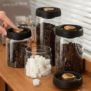 Airtight Glass Storage Jar High Borosilicate Kitchen Organizer Black Lid
