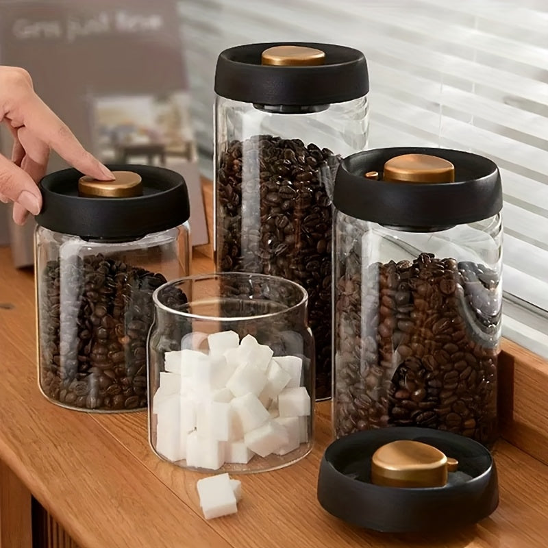 Airtight Glass Storage Jar High Borosilicate Kitchen Organizer Black Lid