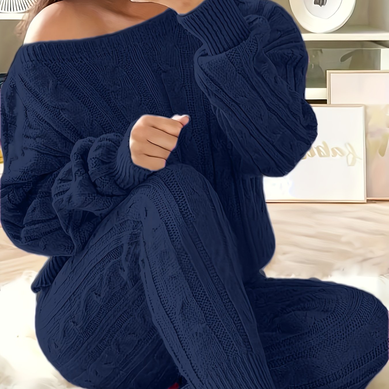 Plus Size Casual Shoulder Bag Sweater Set Women Knit Lounge Wear