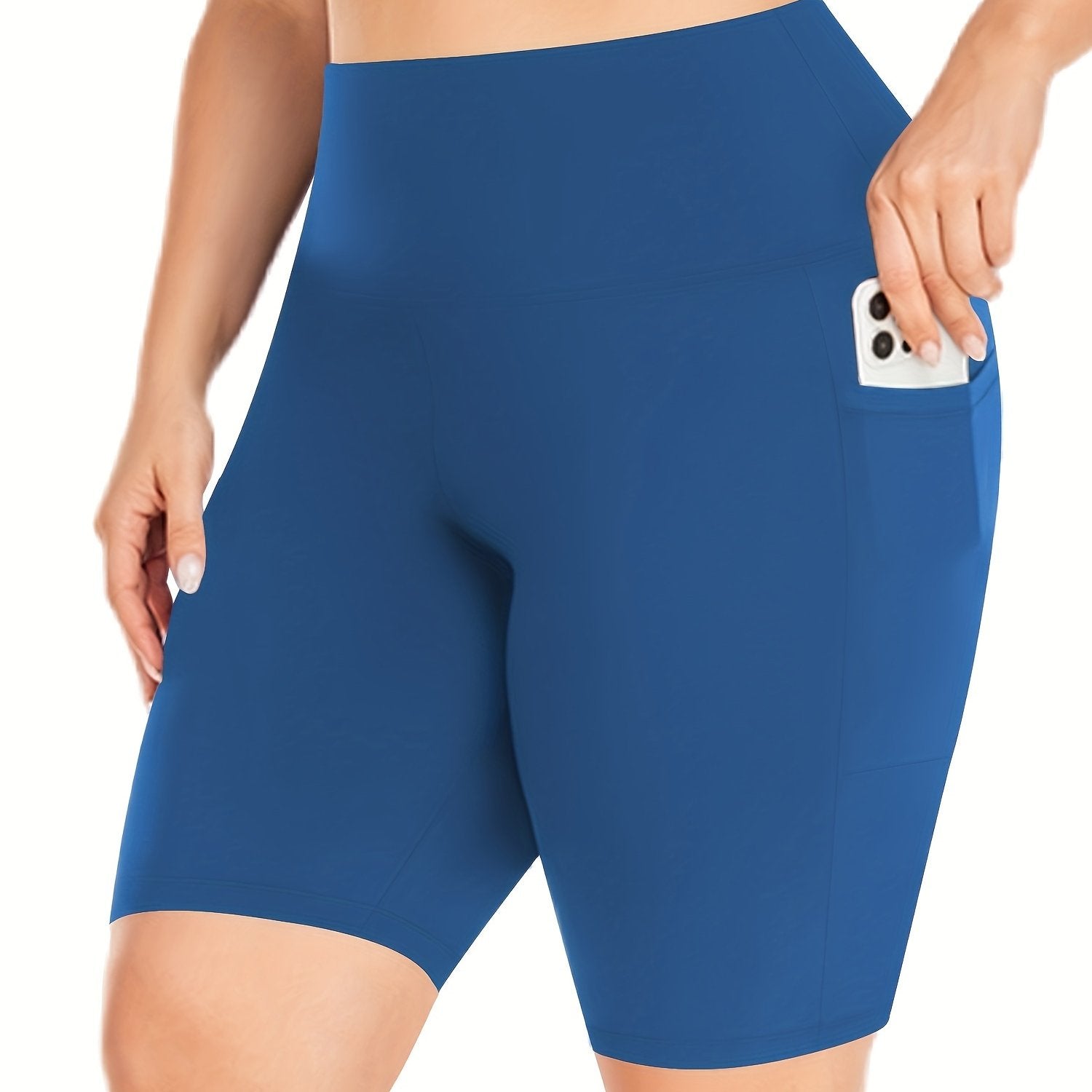 Plus Size Solid High Waist Pocket Leggings Casual Spring Summer Women