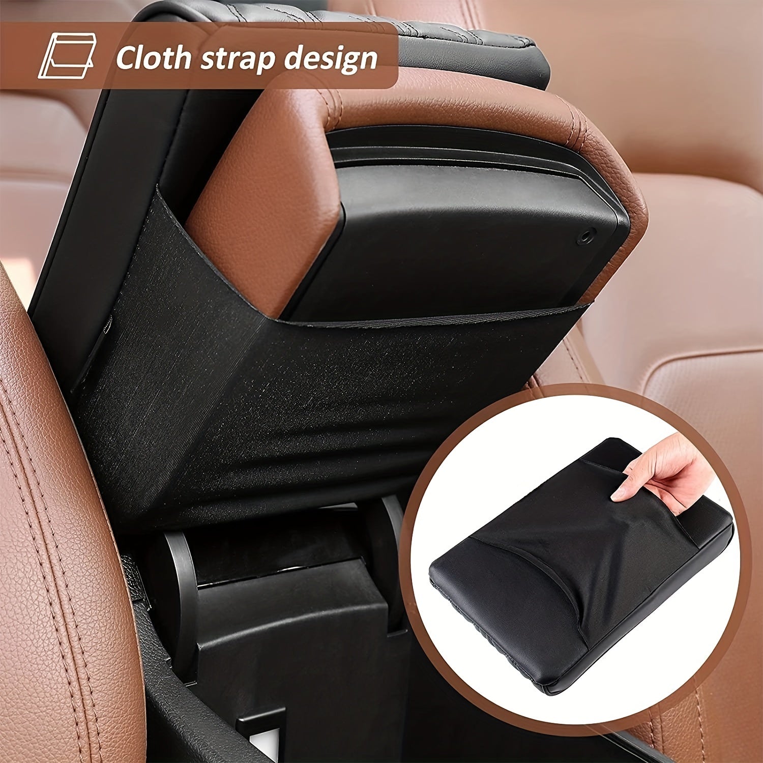 Unisex PU Leather Car Armrest Cushion with Memory Foam Black Quilted