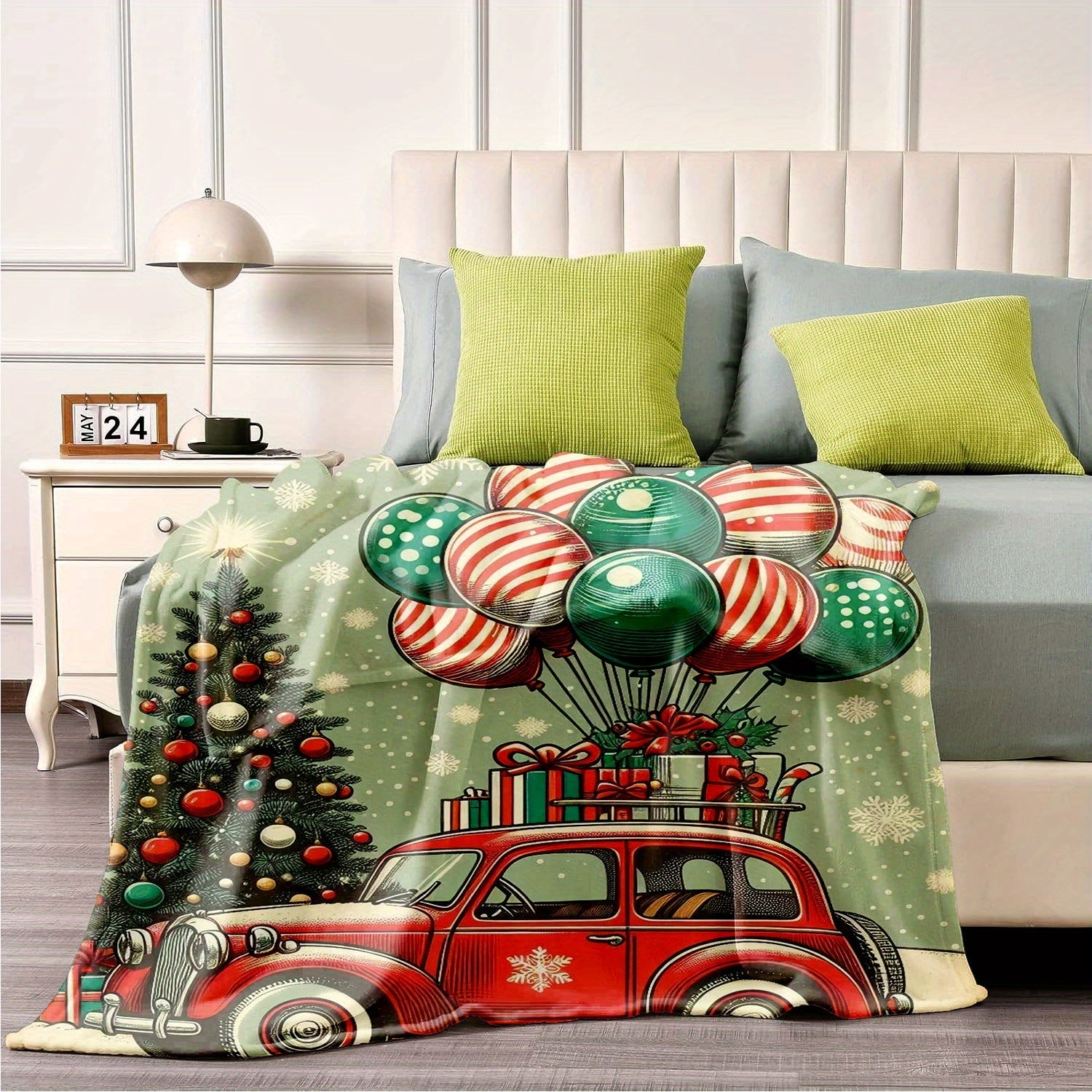 Christmas Flannel Blanket Reversible Plush Thick Soft Rustic Digital Print All Seasons