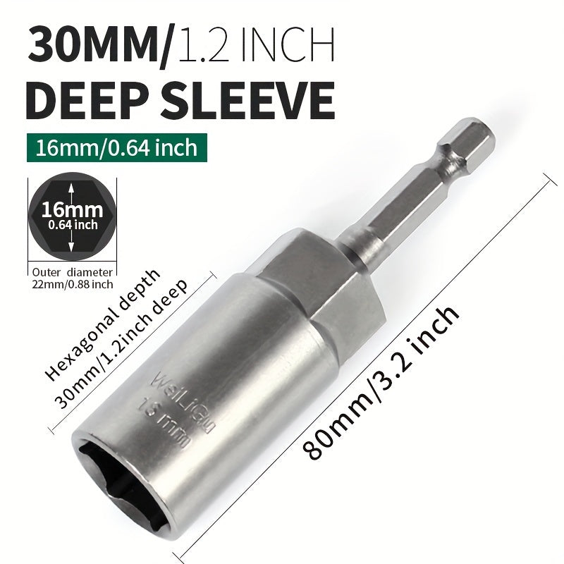 Juego de llaves de vaso profundo de 30mm, acero de vanadio cromado, llave hexagonal extendida, no magnética