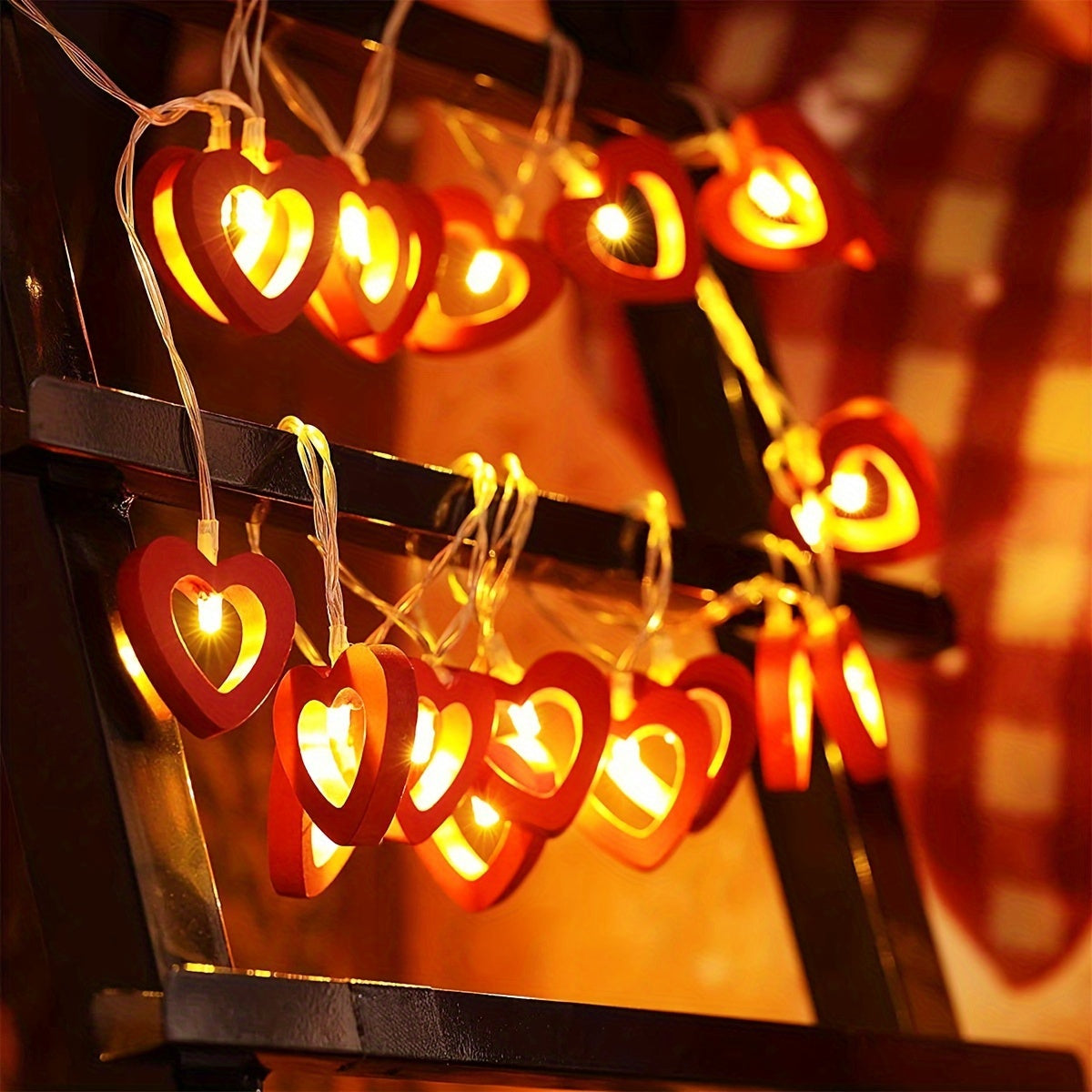 Red Heart LED String Lights Battery-Powered Valentine's Day Decorative Rope Light for Bedroom Living Room Party
