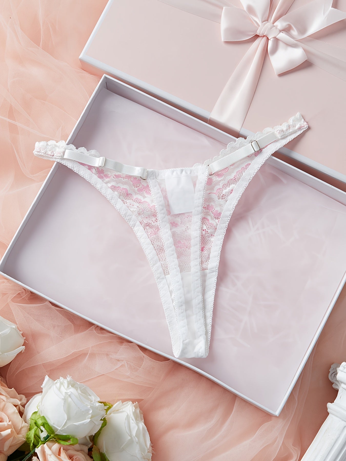 Women's Lace V‑Line Bikini Briefs with Bow Detail Low‑Rise Knit Fabric