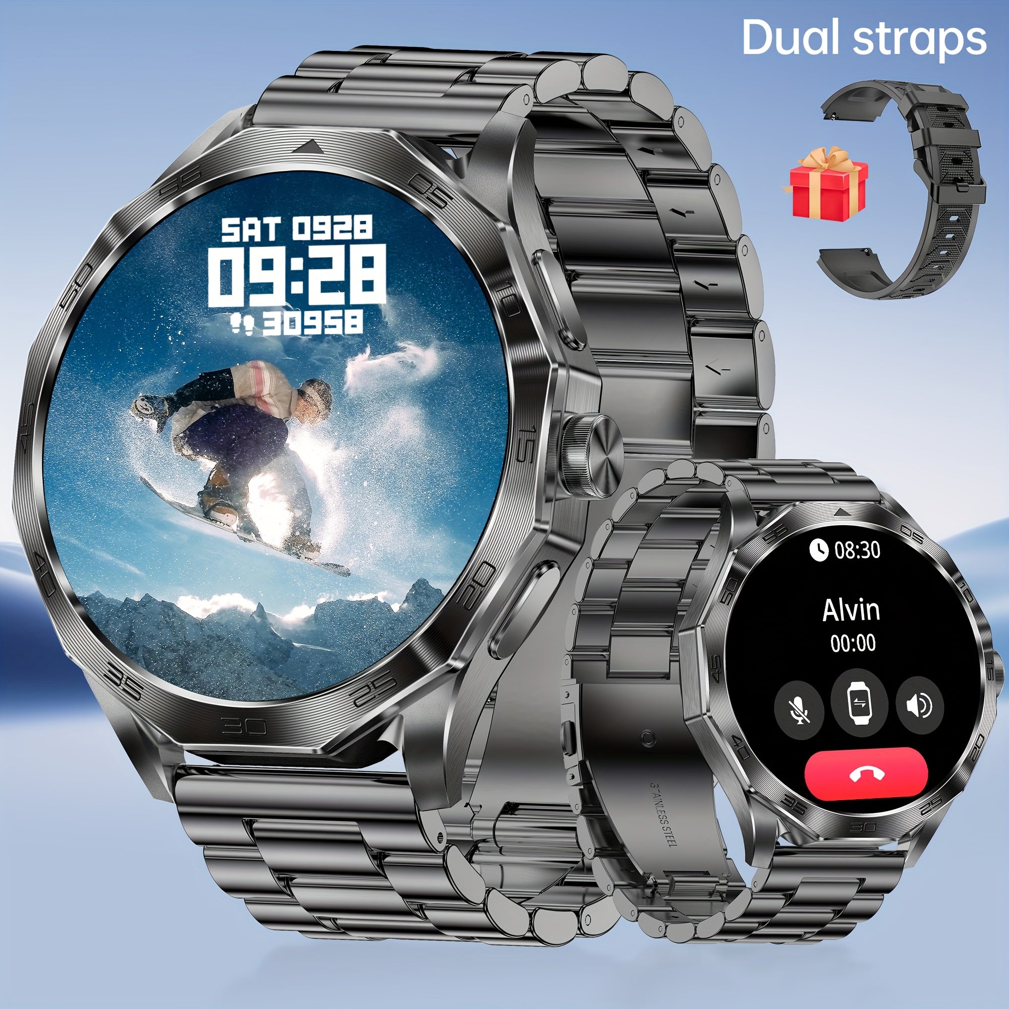 Zinc Alloy Smart Watch 4.7cm Screen 100+ Sports Modes AI Voice Control Wireless Rechargeable Battery