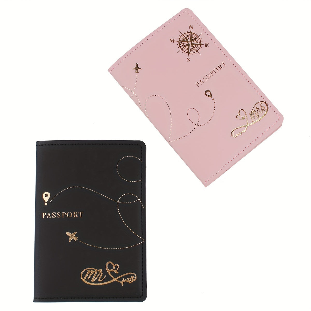 2pcs Travel Passport Holders for Couples Faux Leather Stain Resistant Lightweight Honeymoon