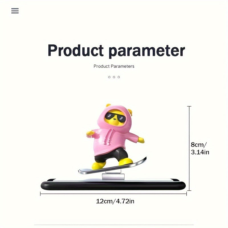 Silicone Skateboarding Panda Car Dashboard Decor with Glasses Easy to Install