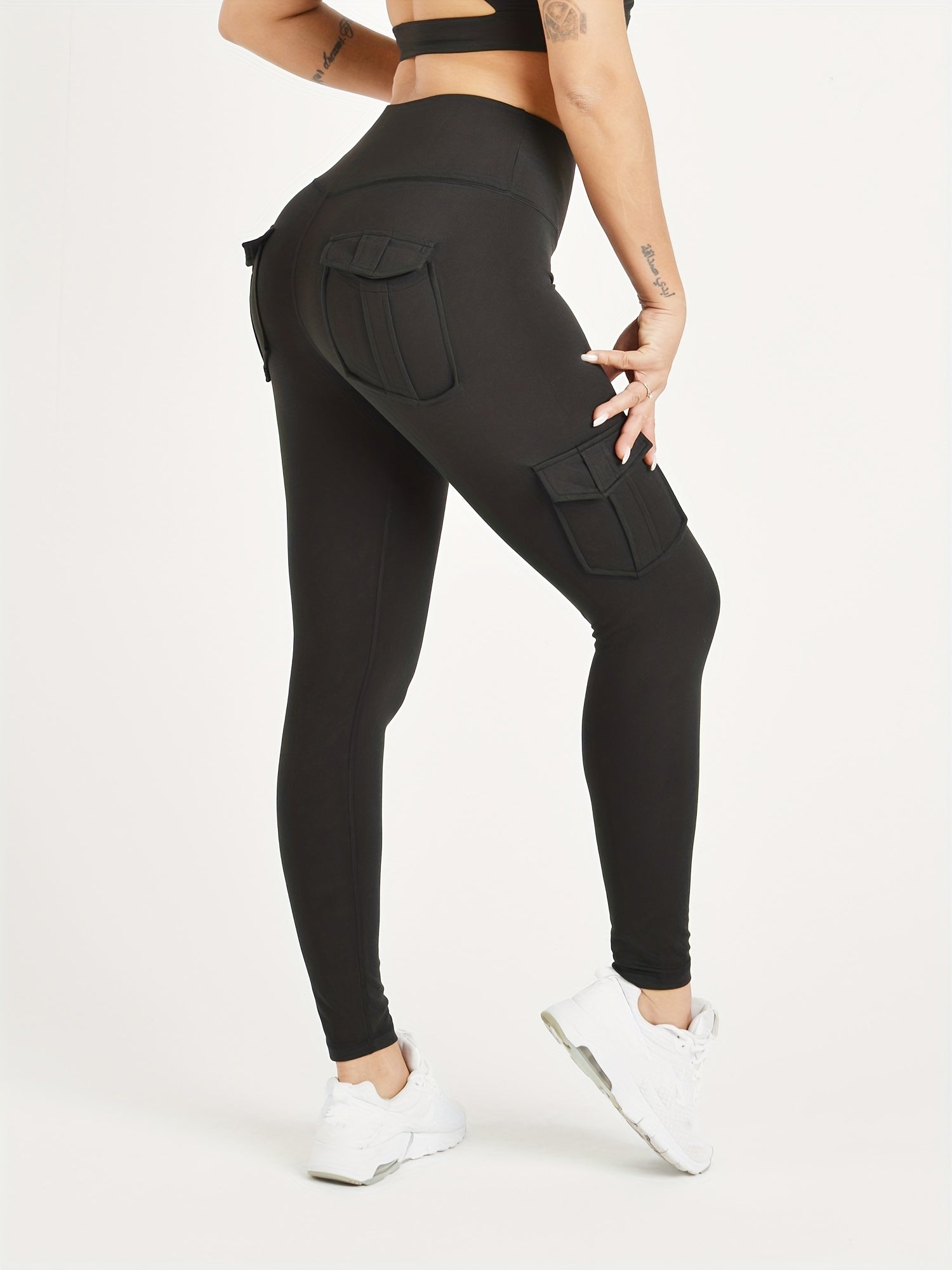 Women's Plus Size Sports Pants High Waist Elastic Four Pockets