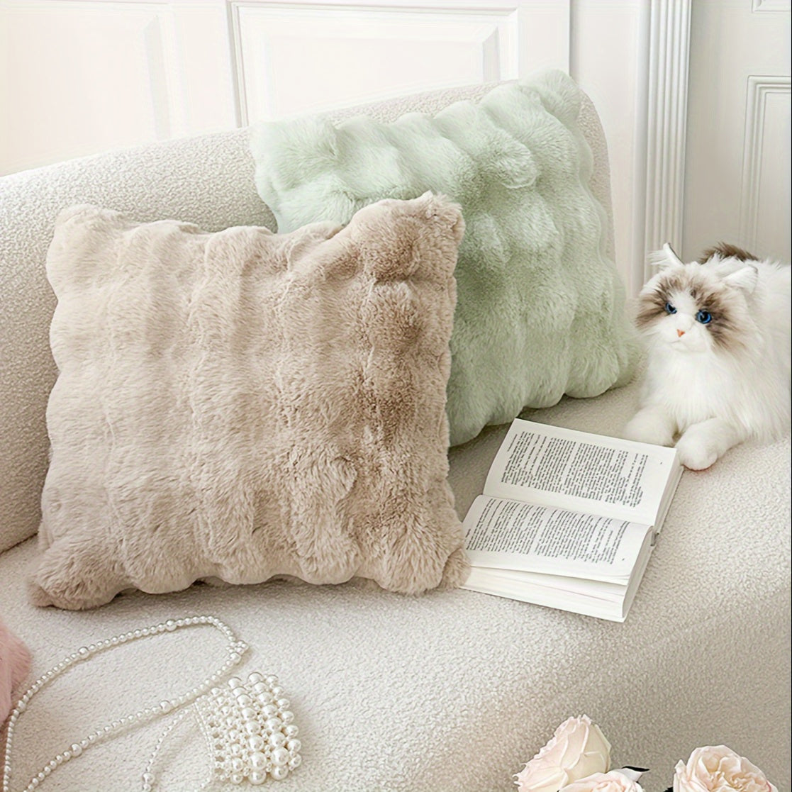 Наволочка из искусственного кроличьего меха с геометрическим дизайном, застежка-молния, для гостиной, дивана, автомобиля, декора