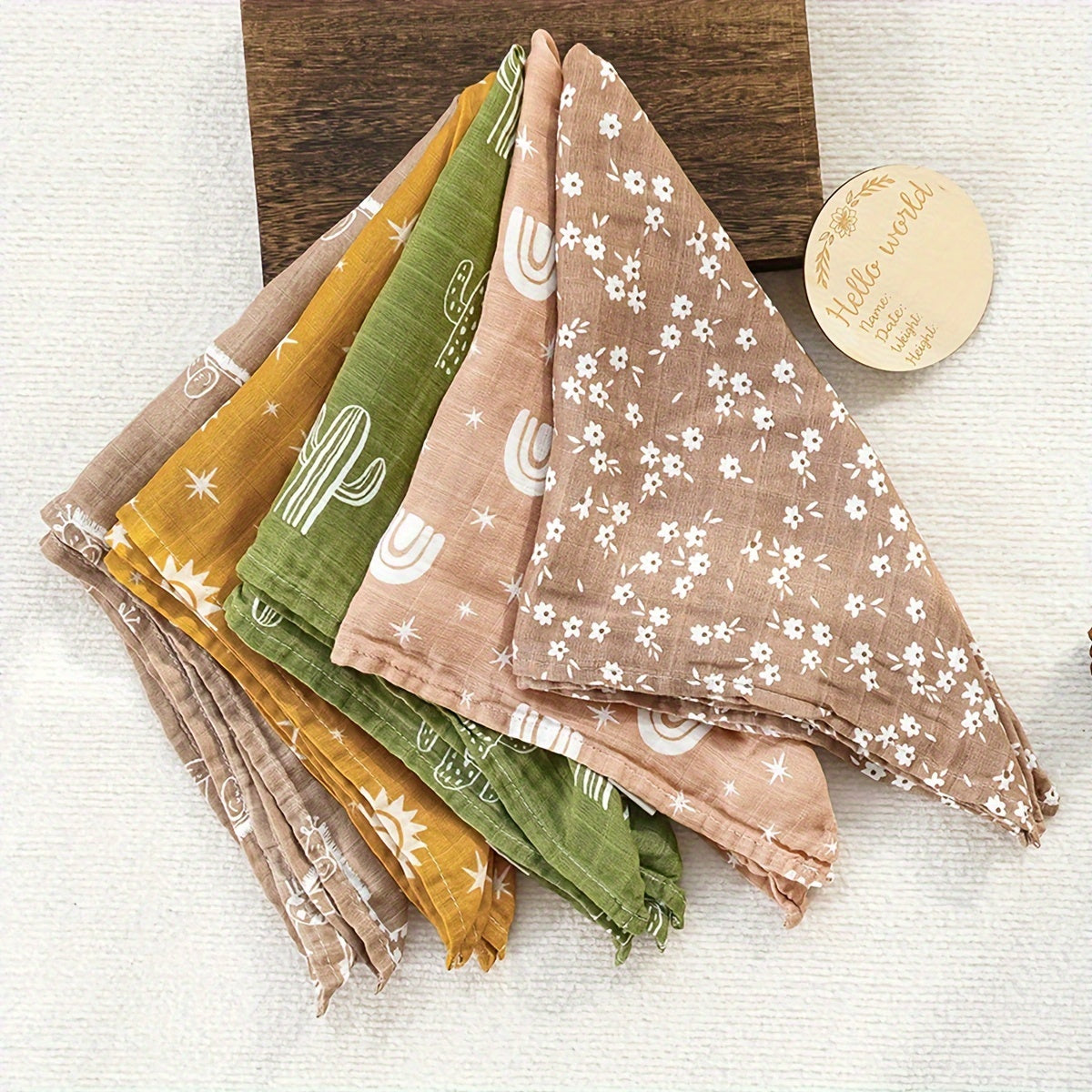 Set of 5 Muslin Bamboo Cotton Baby Bibs Soft Absorbent Feeding Burp Cloths for Newborns