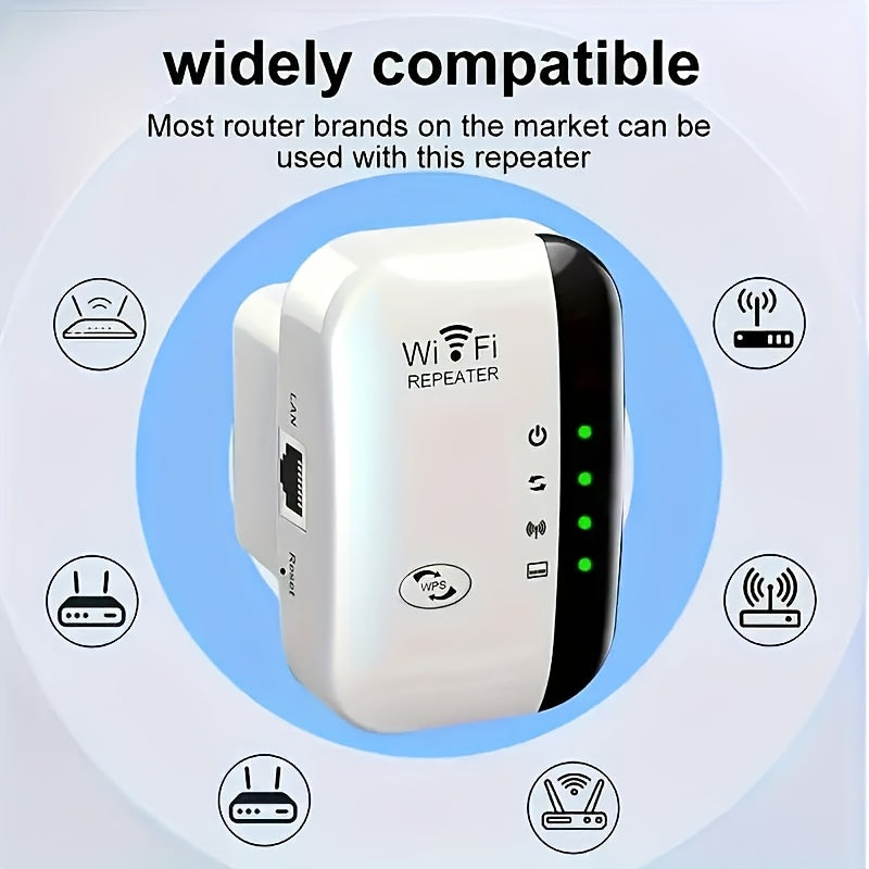 WiFi Range Extender 300Mbps 2.4GHz Supports 25 Devices Home Network Booster