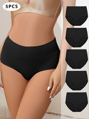 Women 5-Pack High-Waisted Tummy Control Shapewear Briefs Medium Support Cotton Spandex
