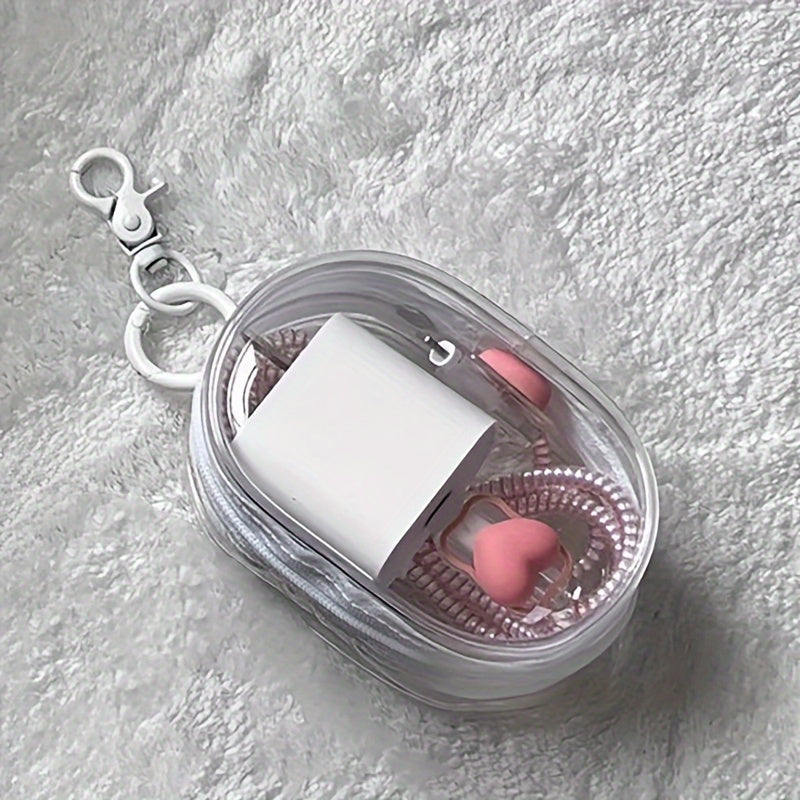 Компактный PVC-кошелек для аксессуаров для зарядного устройства, наушников и кабелей. Идеален для организации в поездках, размеры 10,01 см x 3,51 см.