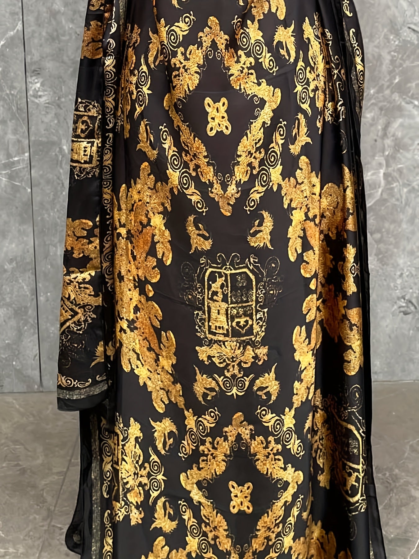 Women's Plus Size Floral Print Tunic Dress with Scarf Polyester All-Season