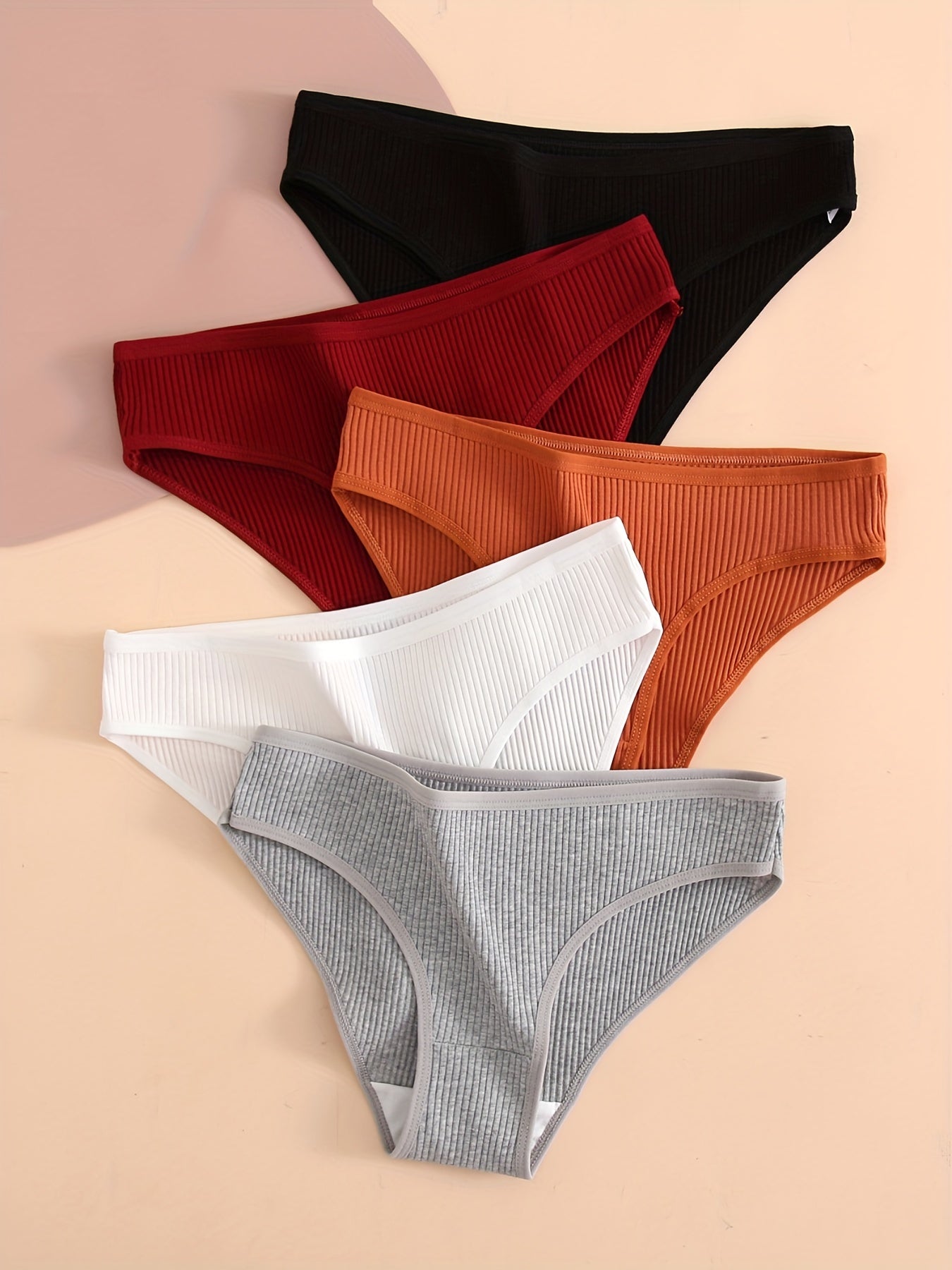 5-Pack Women’s Cotton Ribbed Briefs Breathable Comfortable Underwear