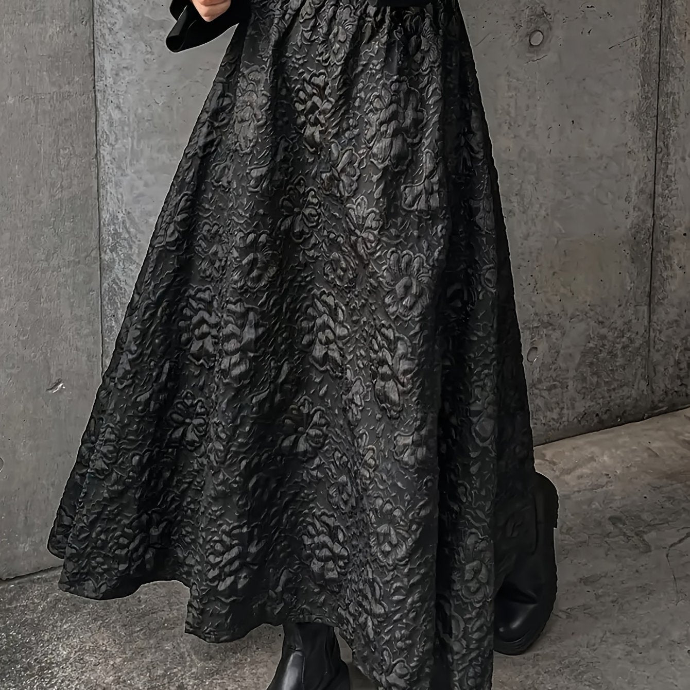 Falda midi de línea A de cintura alta con superposición de encaje floral en rojo para mujer