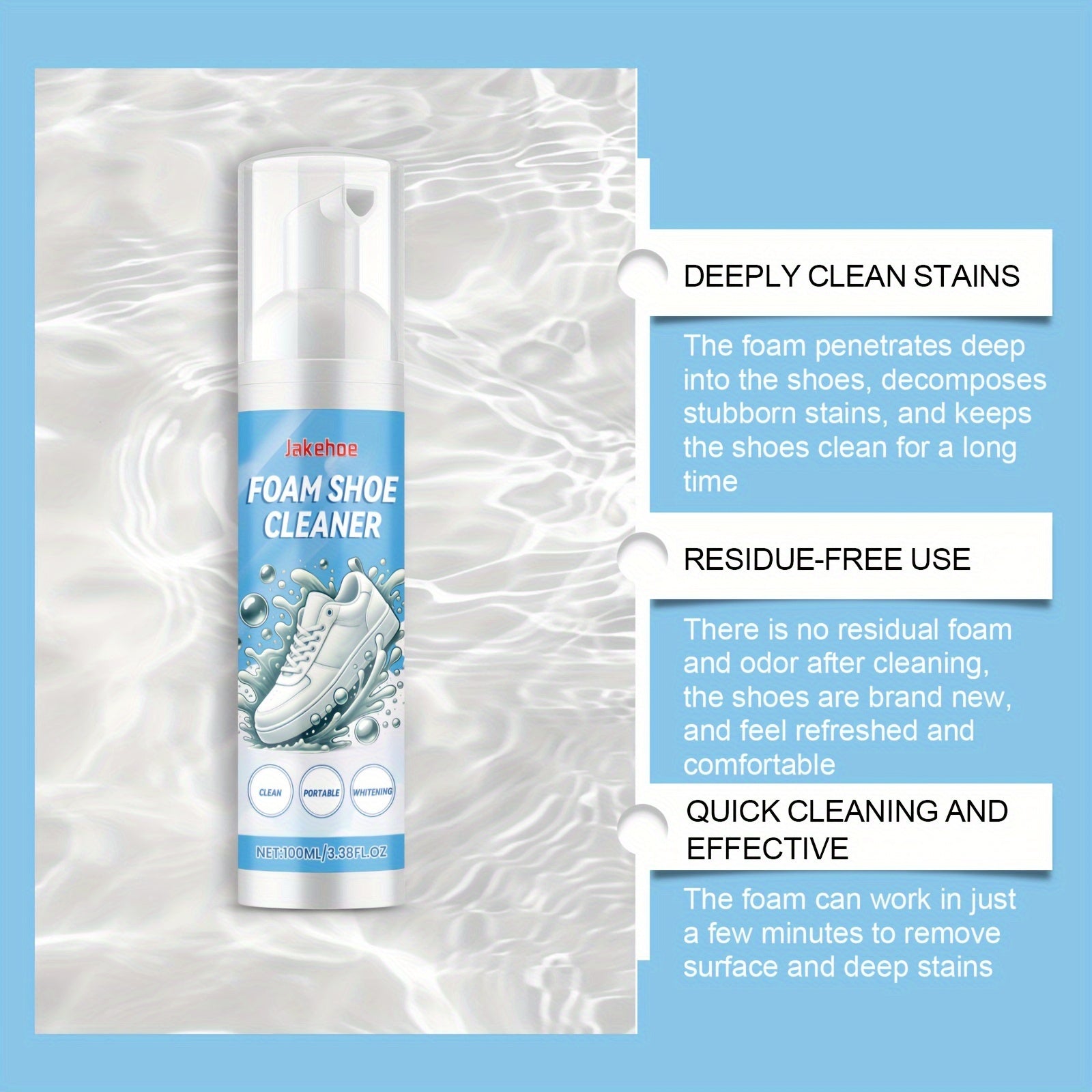 Koʻpikli poyabzal tozalagich 1L choʻmich va sochiq bilan, chuqur dogʻlarni olib tashlash, kanvas uchun xavfsiz