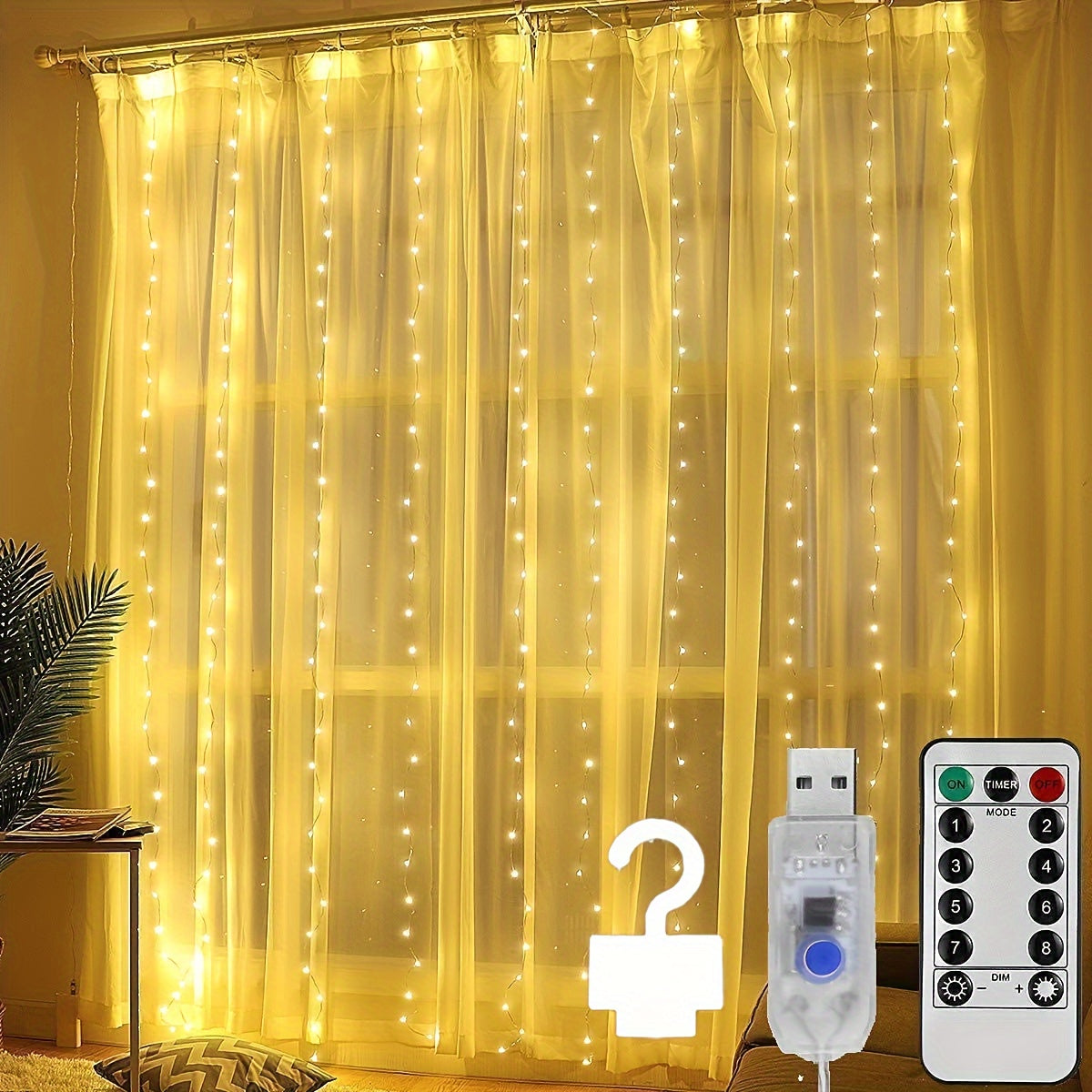 Fairy Curtain Lights USB Powered with Remote Control 8 Modes Dimmable Timer 100 200 300 LEDs