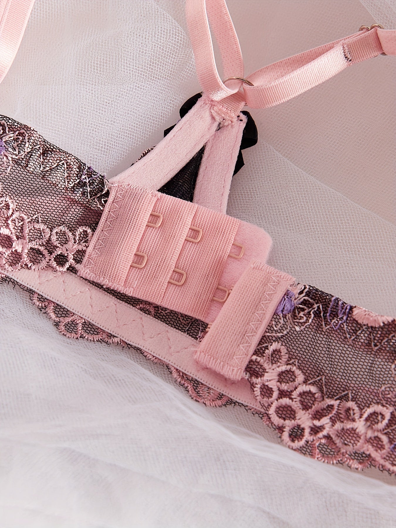 Women's Flower Pattern Lingerie Set with Spaghetti Straps Cupless Bra and Thong