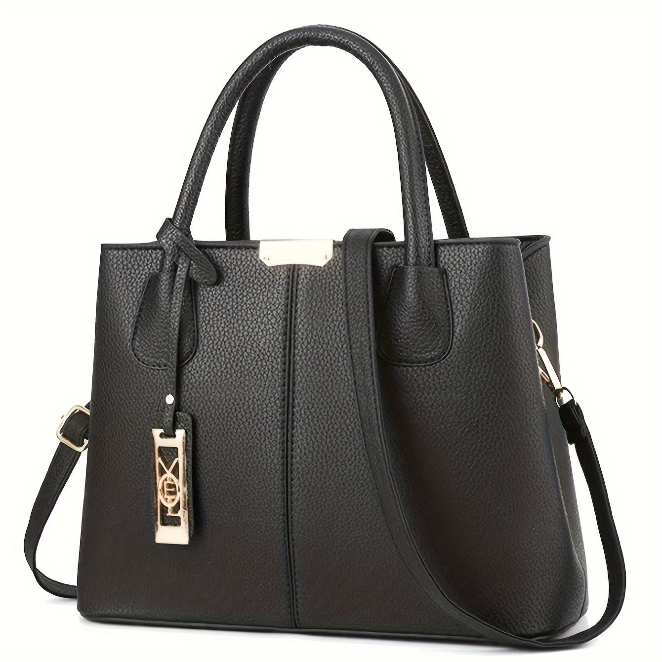 White Synthetic Leather Tote Bag with Tag Detail Large Capacity Multi-Layer Design