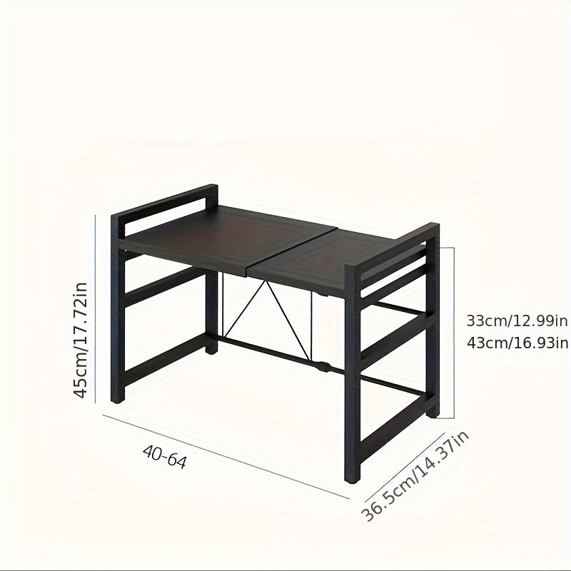 Estante expandible para horno microondas negro con estante de cocina y ganchos