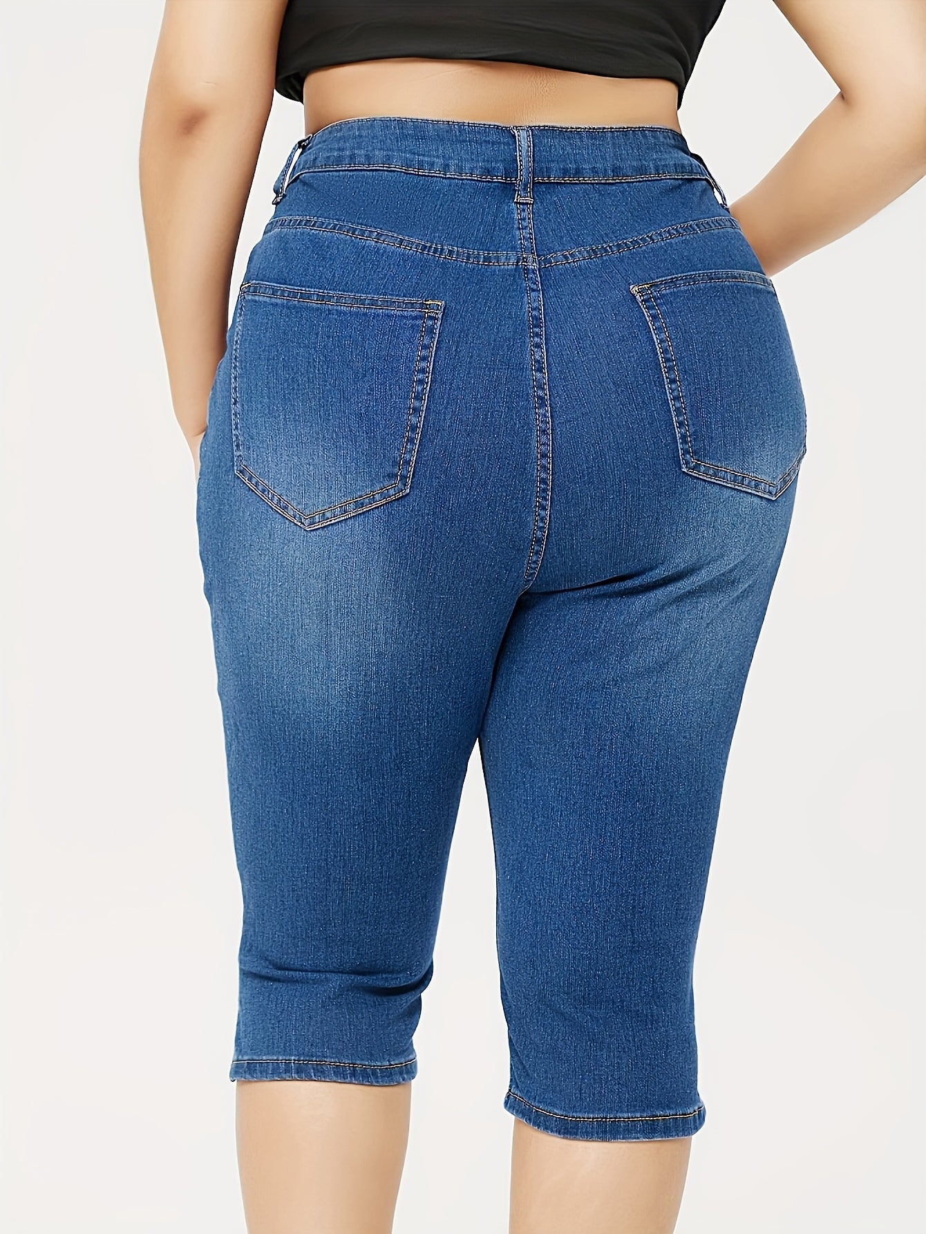 Plus Size Denim Shorts Women's High Waisted Blue Summer Casual