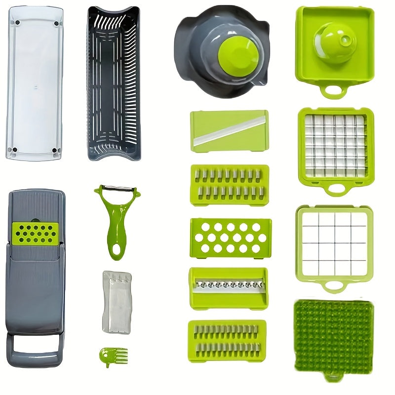 16-Piece Vegetable Slicer and Dicer Set with Interchangeable Blades and Container