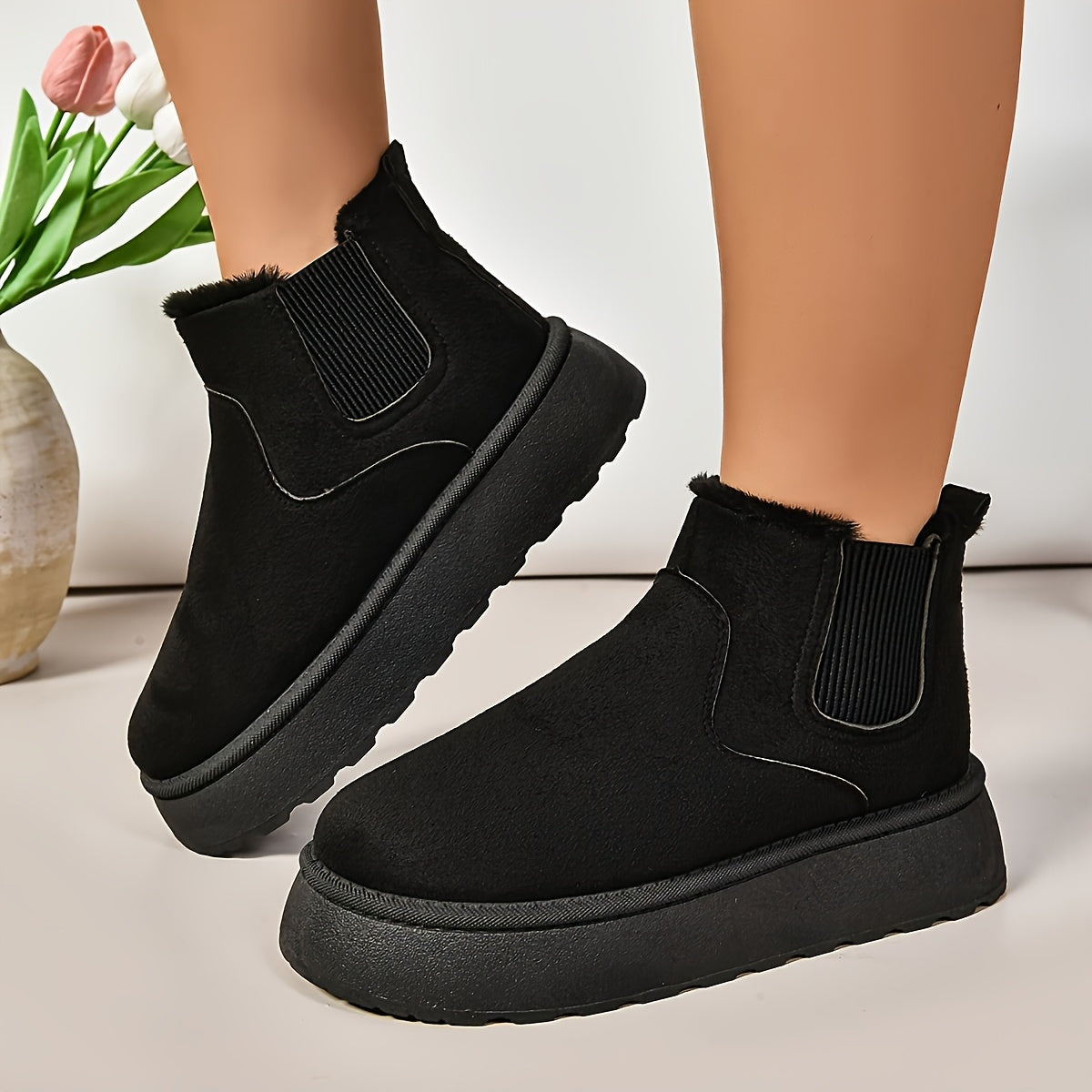 Women's Winter Slip-On Boots with Thick Platform Sole Non-Slip Traction