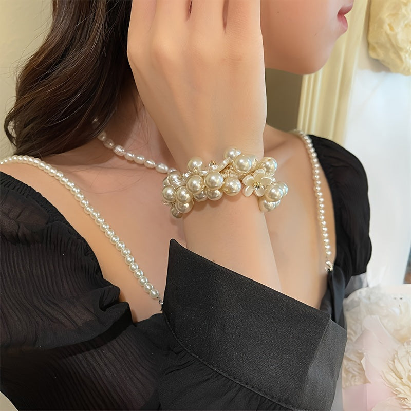 Set of 3 Faux Pearl Hair Loops with Elastic Ties for Women