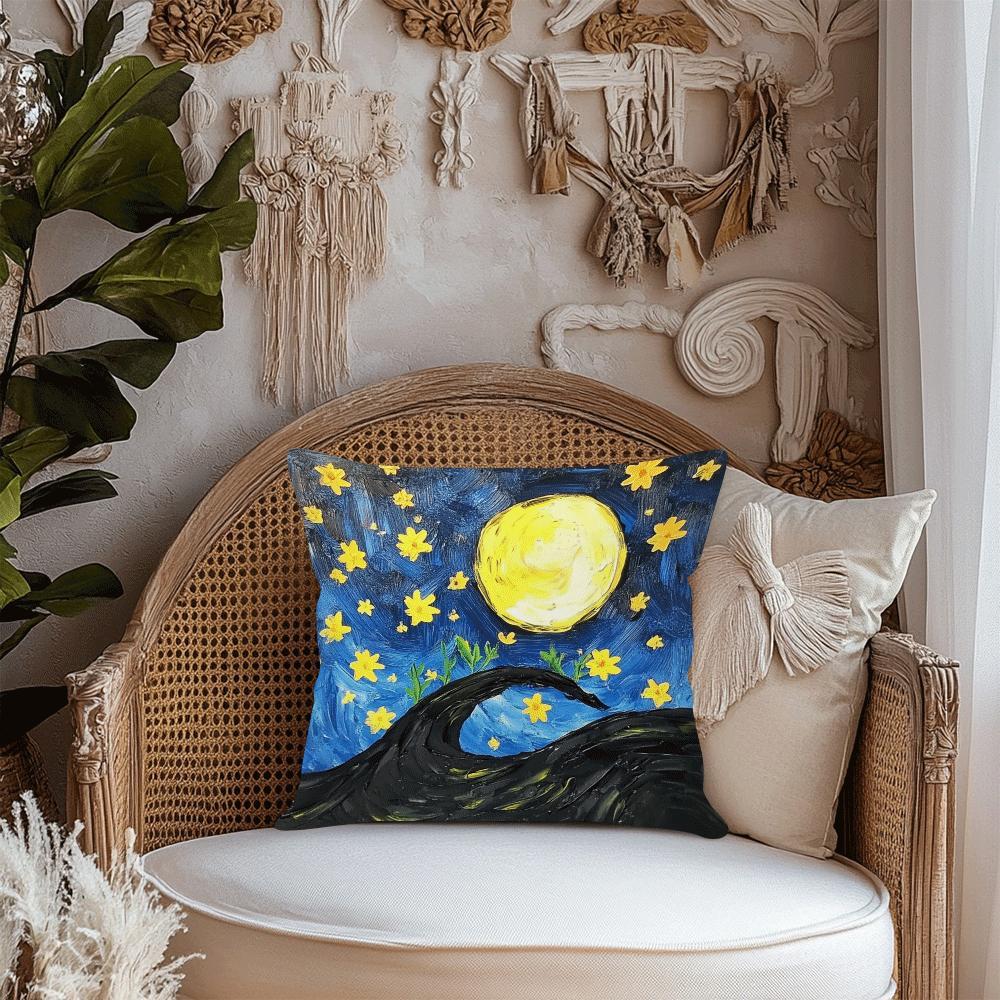 Black Cat and Moon Throw Pillow Cover Polyester Zipper Removable Washable