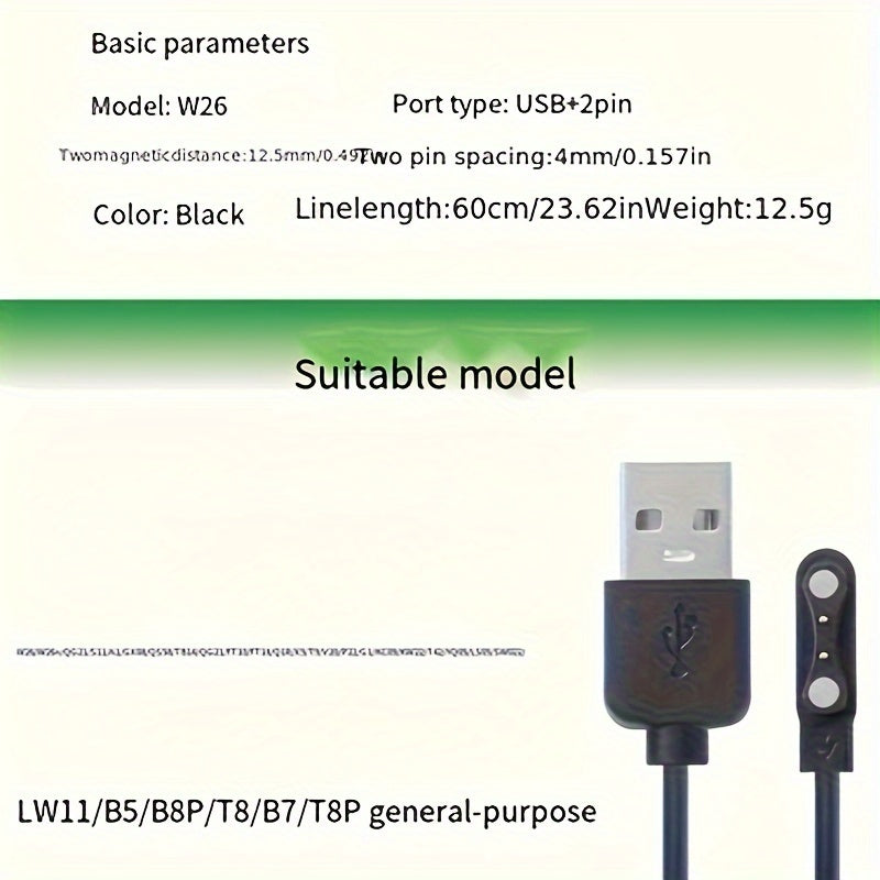 2024 Smart Watch Magnetic Charging Cable for 2-Pin and 4-Pin Devices