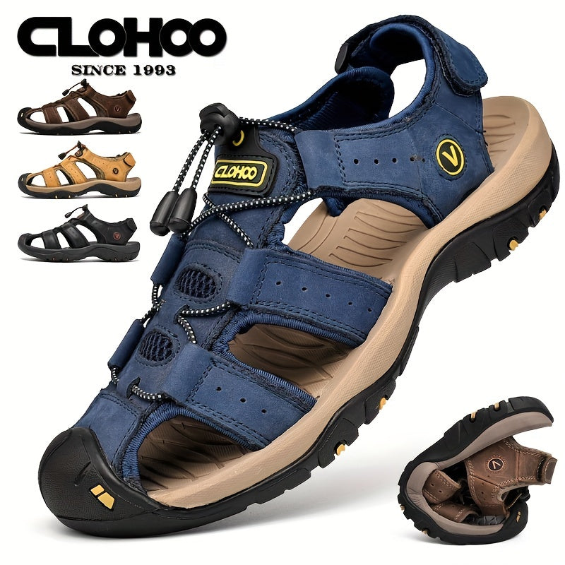 Men's Cowhide Leather Sandals with Thick Rubber Sole Casual Outdoor
