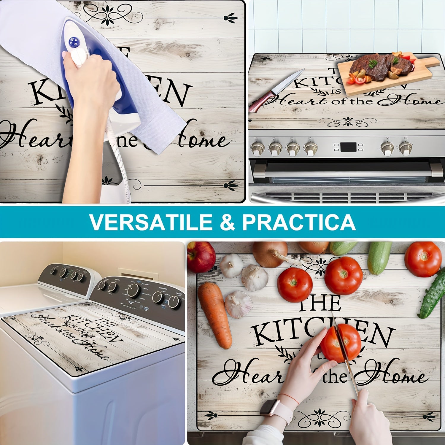 Wood Grain Stove Top Cover 28.5x20.5 Inches Heat Resistant Anti-Scratch Non-Slip Protector