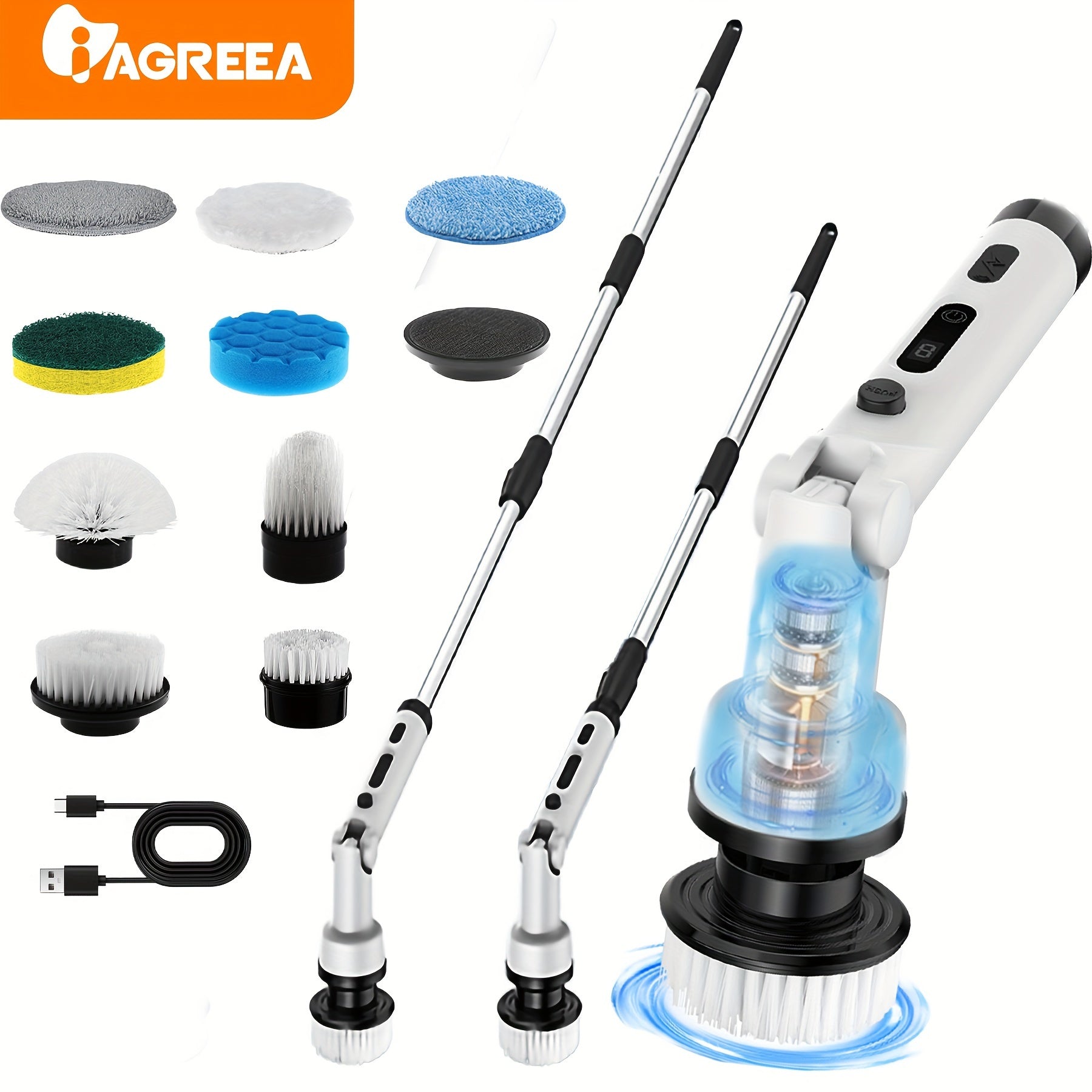 Wireless Electric Cleaning Brush with 9 Replaceable Heads and Adjustable Handle